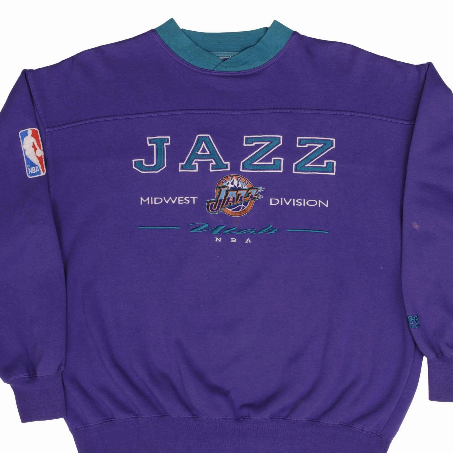 VINTAGE NBA UTAH JAZZ EMBROIDERED SWEATSHIRT 1990S SIZE XL product social responsibility Urban Edge
