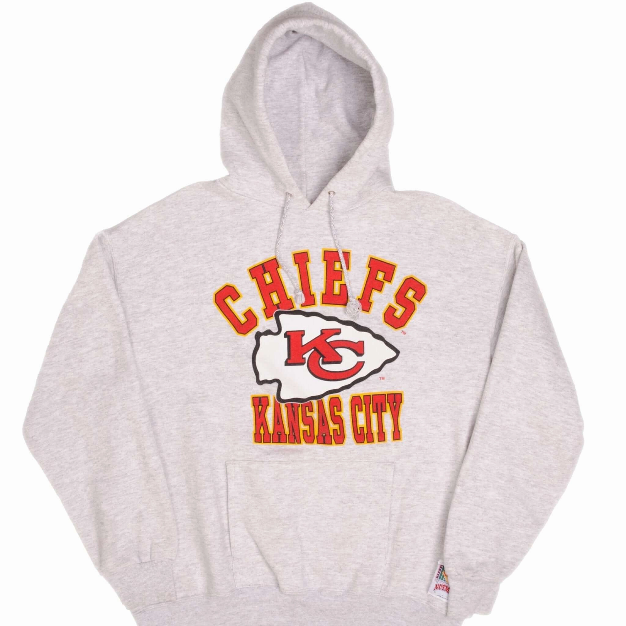 Soft Touch Fabric VINTAGE NFL KANSAS CITY CHIEFS HOODIE HEAVYWEIGHT SWEATSHIRT LARGE 90S MADE USA