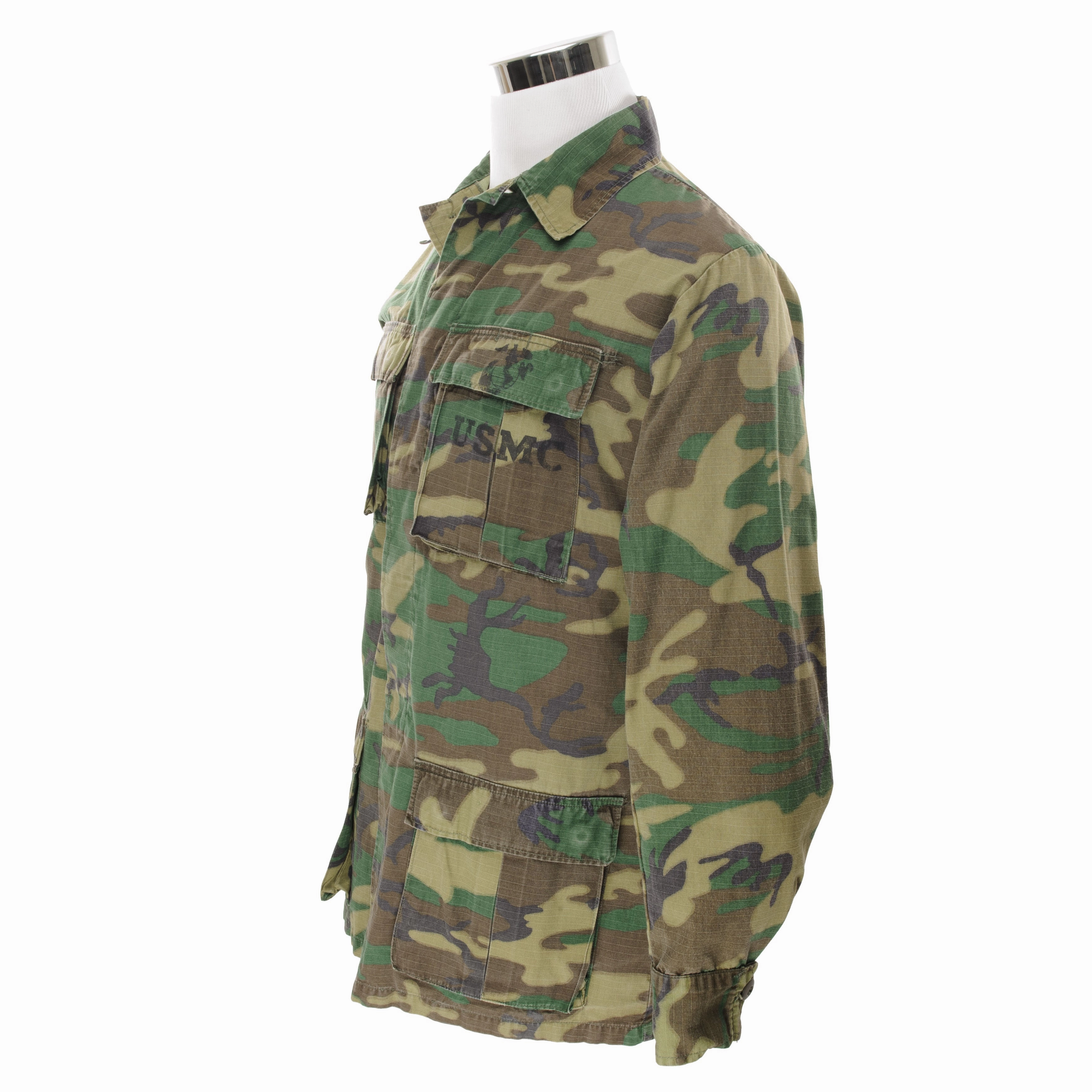 VINTAGE USMC WOODLAND HOT WEATHER COAT JACKET STENCIL 1978 SMALL LONG Magnetic Closure Details