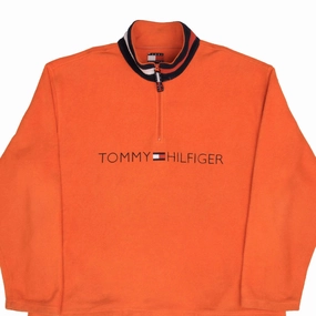 VINTAGE TOMMY HILFIGER ORANGE FLEECE PULLOVER JACKET 1990S SIZE LARGE Passport