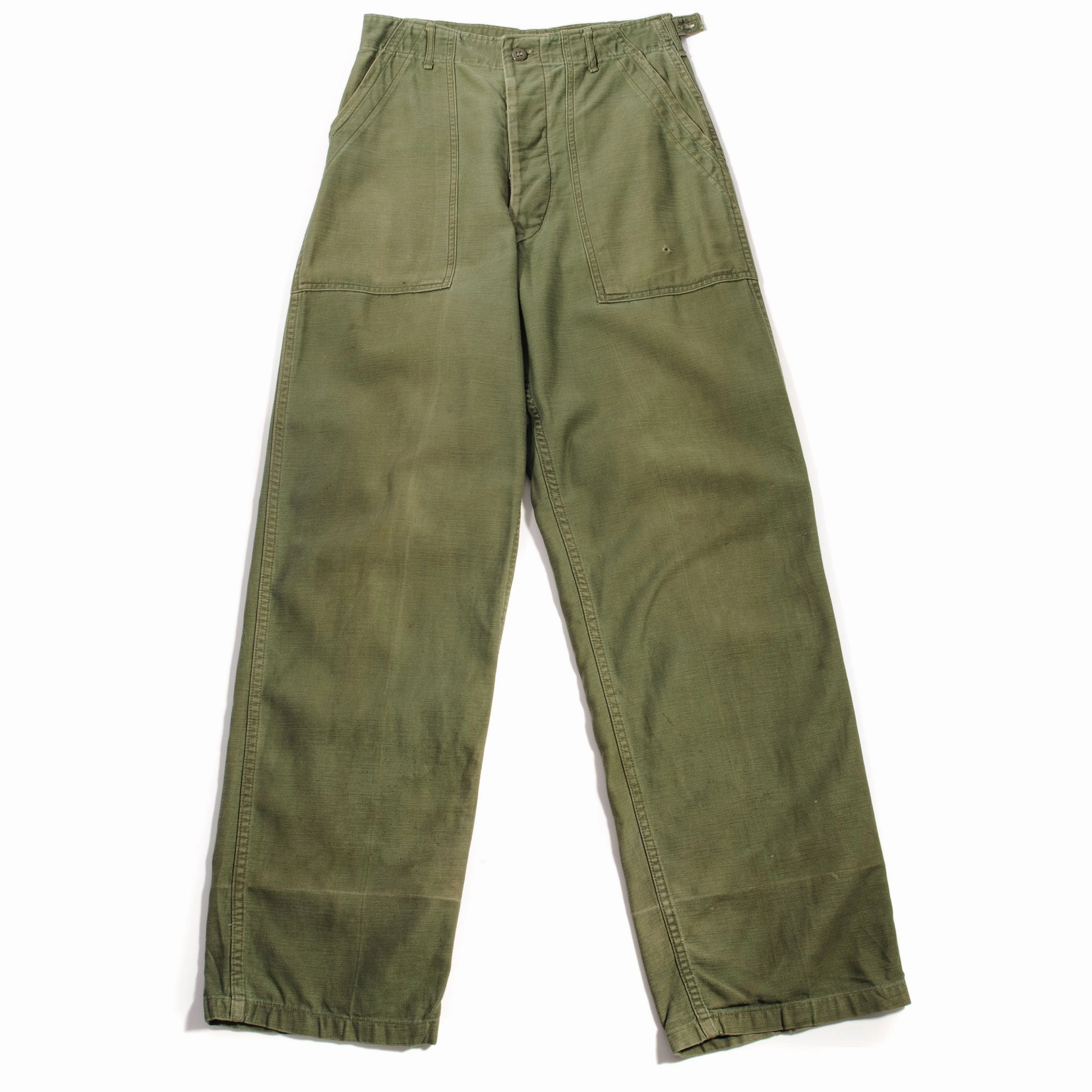 Minimal Stretch Fit US ARMY UTILITY OG-107 SATEEN TROUSERS PANTS 1961 VIETNAM WAR SIZE W28 L33 SMALL