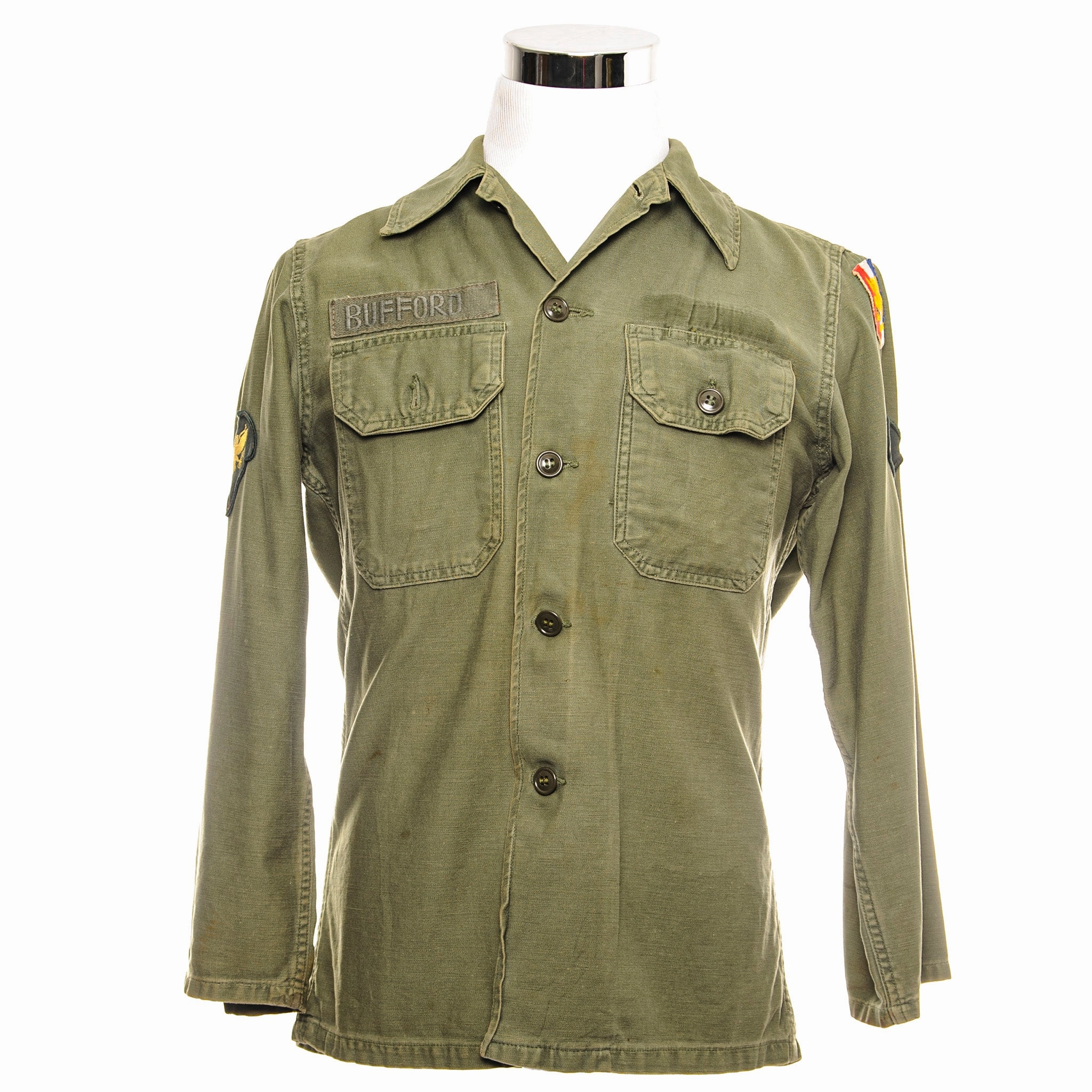 VINTAGE US ARMY UTILITY SHIRT P58 1960's SETAF SPECIALIST E4 PATCHED low end Comfort Design