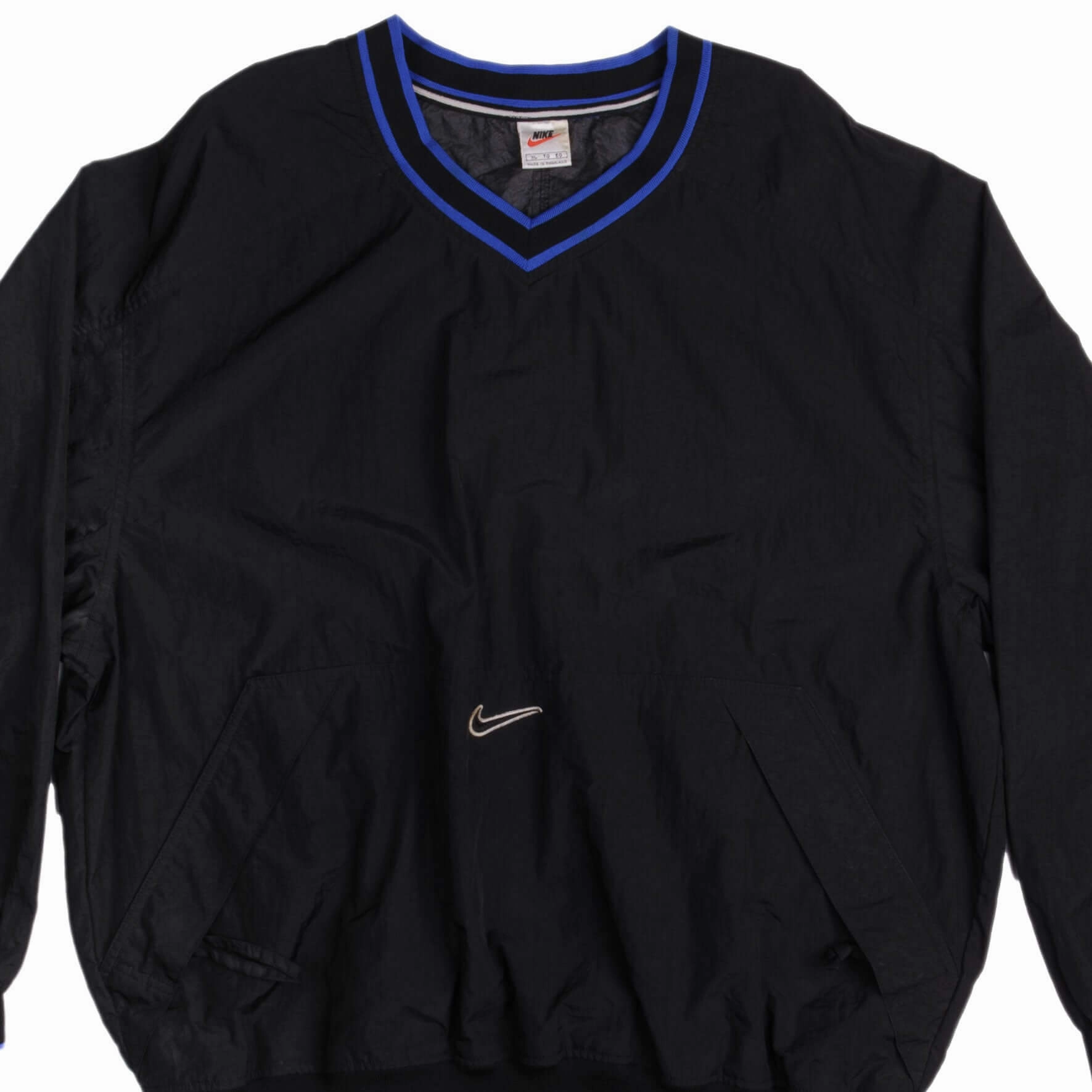 VINTAGE NIKE WINDBREAKER PULLOVER CENTER SWOOSH BLACK JACKET 1990S SIZE XL Stock Quick Dry Fabric