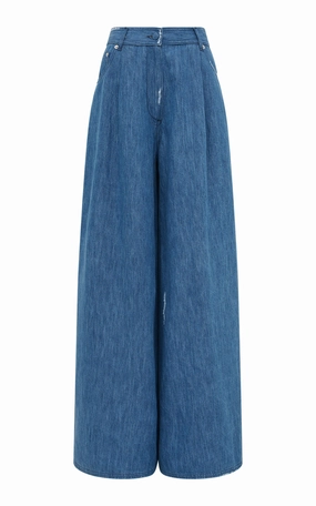 Durable Seam Construction Cozy Style Brenn Wide-Leg Jean in Medium Blue Recycled Cotton Linen Denim