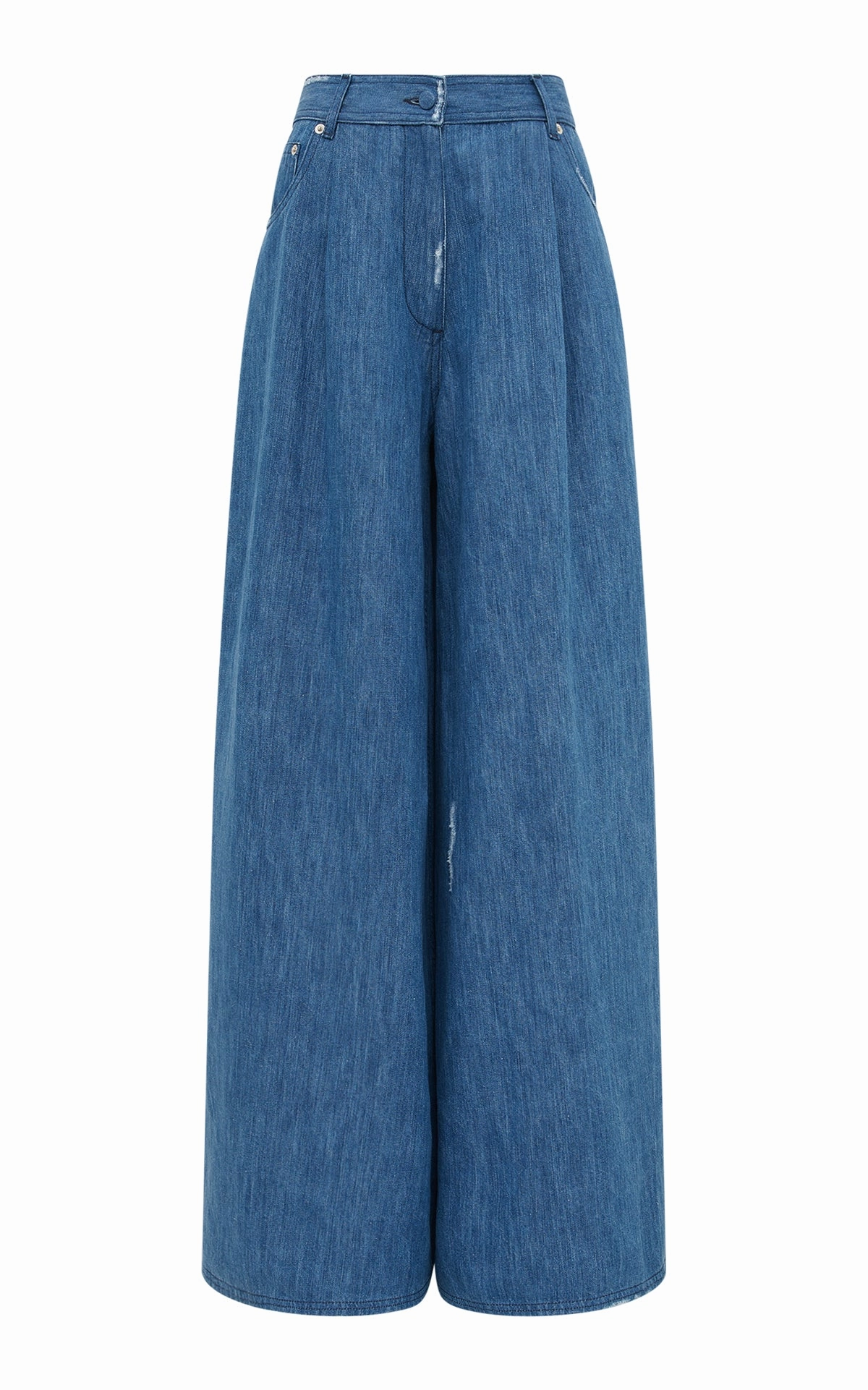 Durable Seam Construction Cozy Style Brenn Wide-Leg Jean in Medium Blue Recycled Cotton Linen Denim