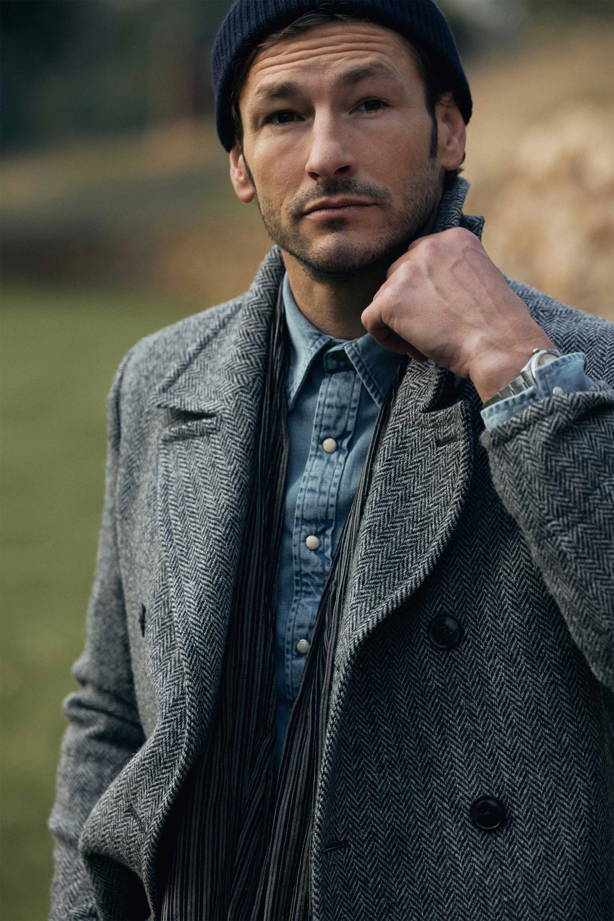 Harris Tweed Herringbone Double Breasted Topcoat TemperatureRegulating Tech