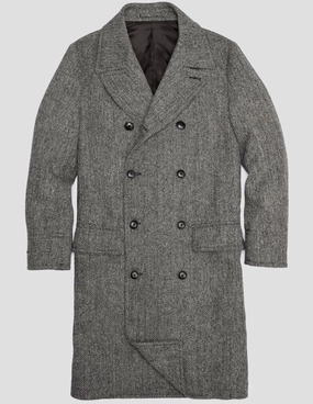 Harris Tweed Herringbone Double Breasted Topcoat Casual Classic