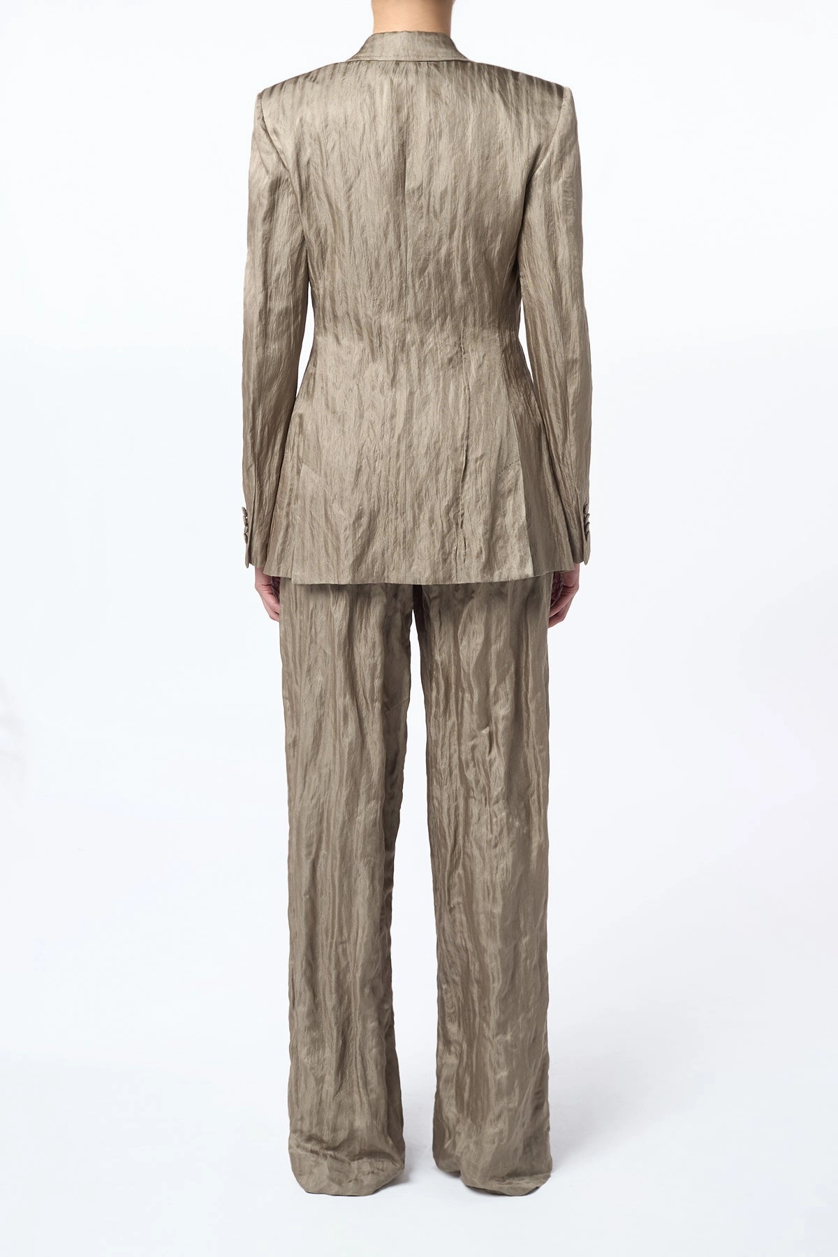 Norman Wide-Leg Pant in Gunmetal Metallic Crinkled Silk Warm Fit