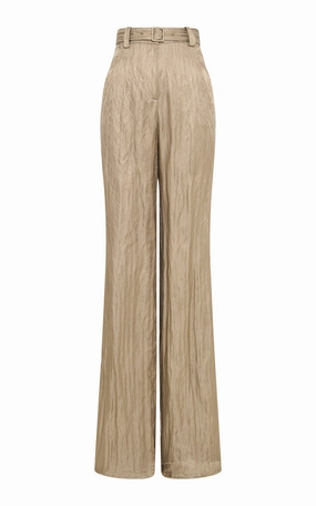Norman Wide-Leg Pant in Gunmetal Metallic Crinkled Silk Flattering Design Daily Style