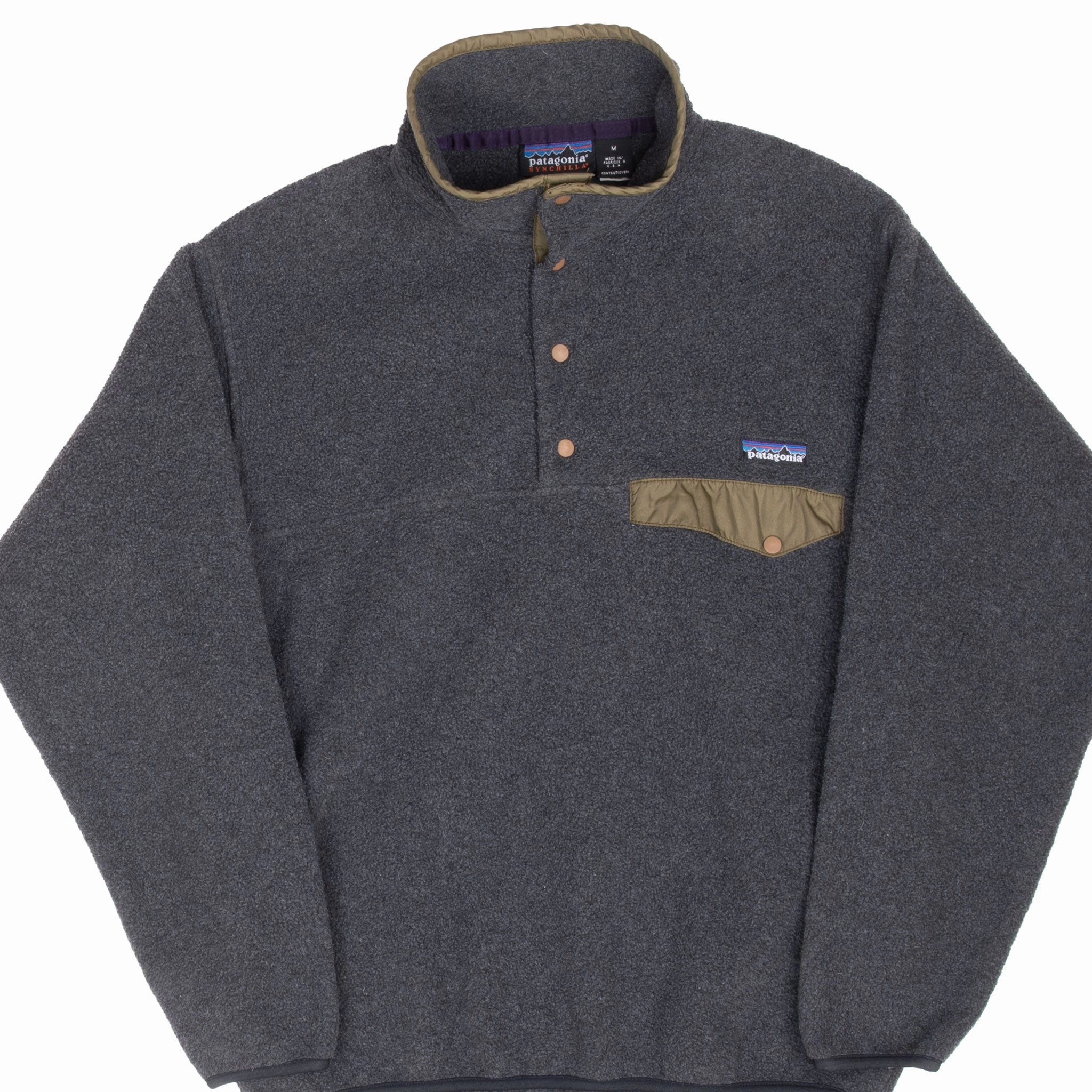 New Arrival VINTAGE PATAGONIA SYNCHILLA DARK GREY SNAP T FLEECE PULLOVER JACKET 1990S MEDIUM