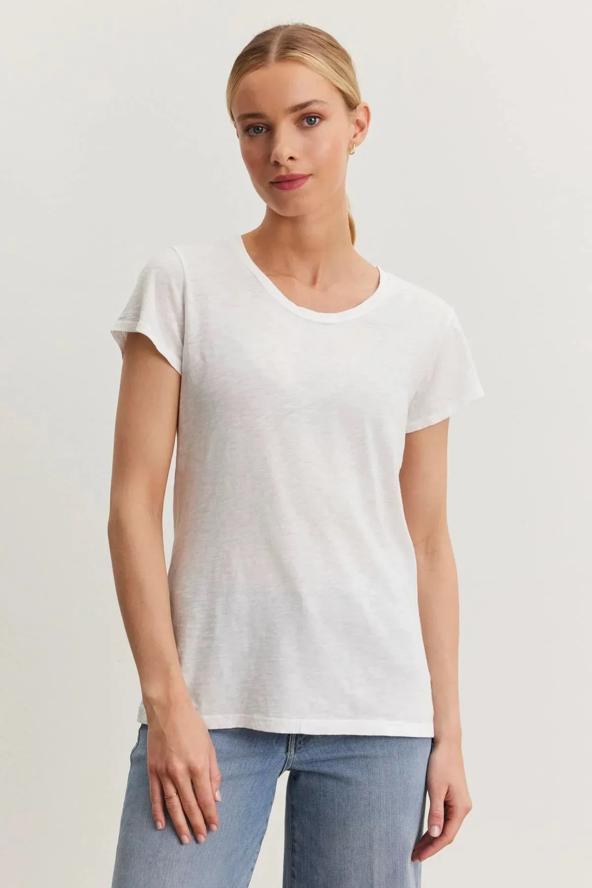 Odelia Cotton Slub Crew Neck Tee Versatile Fashion Layerable Look