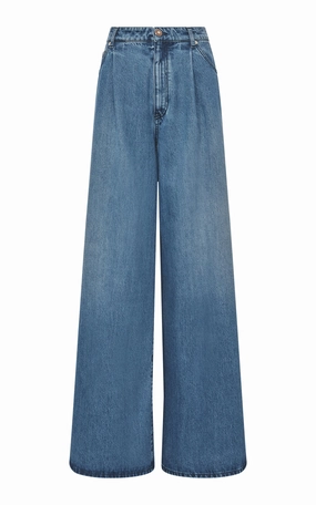 Brenn Wide-leg Jean in Uruguayan Blue Recycled Cotton Denim Simple Comfort Temperature Regulating Fabric