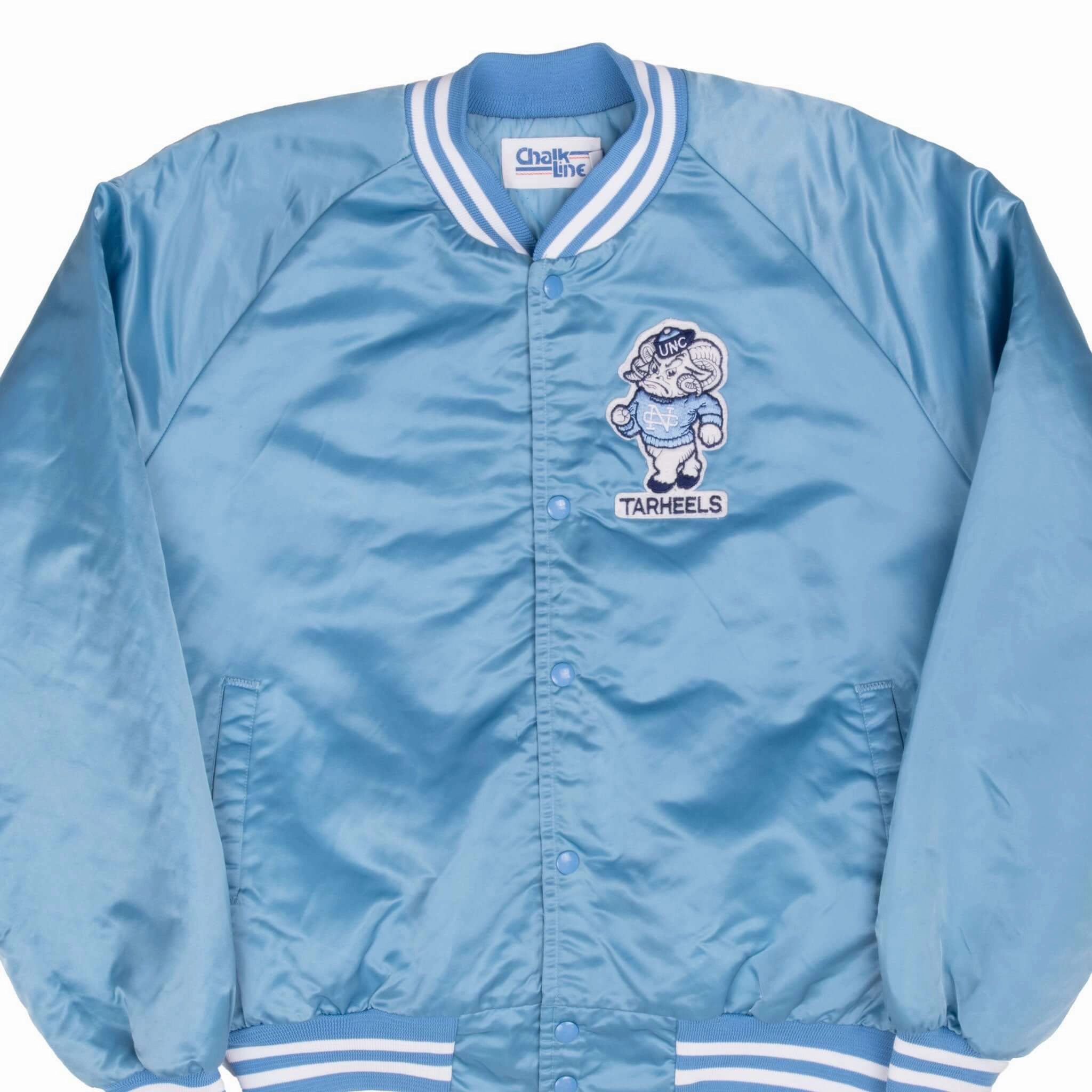challenge Commend VINTAGE NCAA UNC TAR HEELS CAROLINA SATIN CHALK LINE BOMBER JACKET 1980S XL