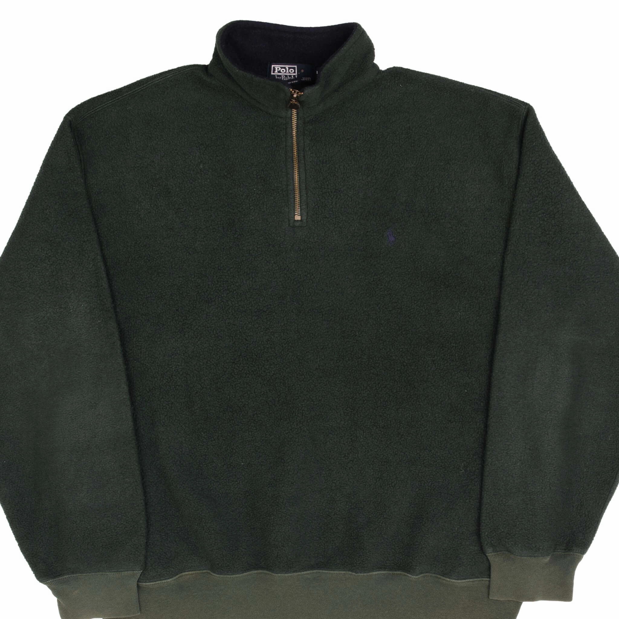 VINTAGE POLO RALPH LAUREN GREEN QUARTER ZIP FLEECE PULLOVER JACKET 1990S LARGE autumn clothing Fashion Shield