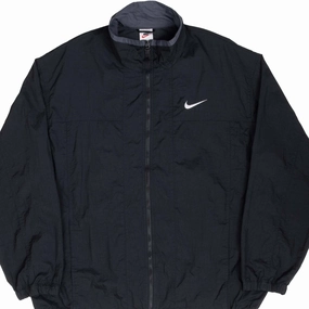 VINTAGE NIKE CLASSIC SWOOSH BLACK WINDBREAKER JACKET 1990S SIZE LARGE Applaud