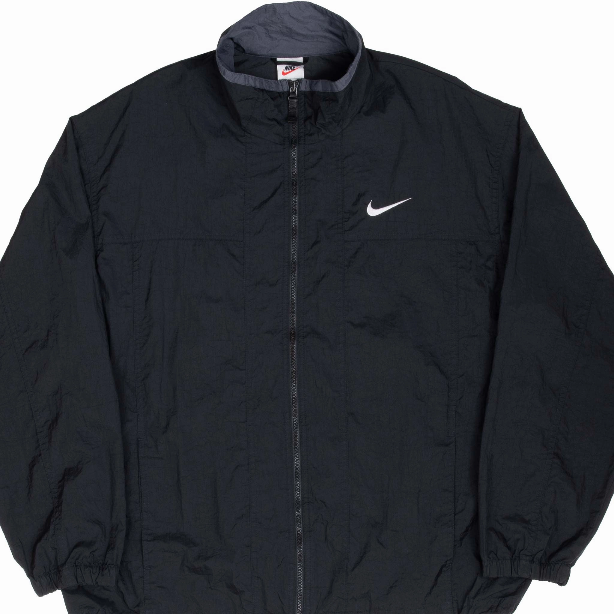 VINTAGE NIKE CLASSIC SWOOSH BLACK WINDBREAKER JACKET 1990S SIZE LARGE Applaud
