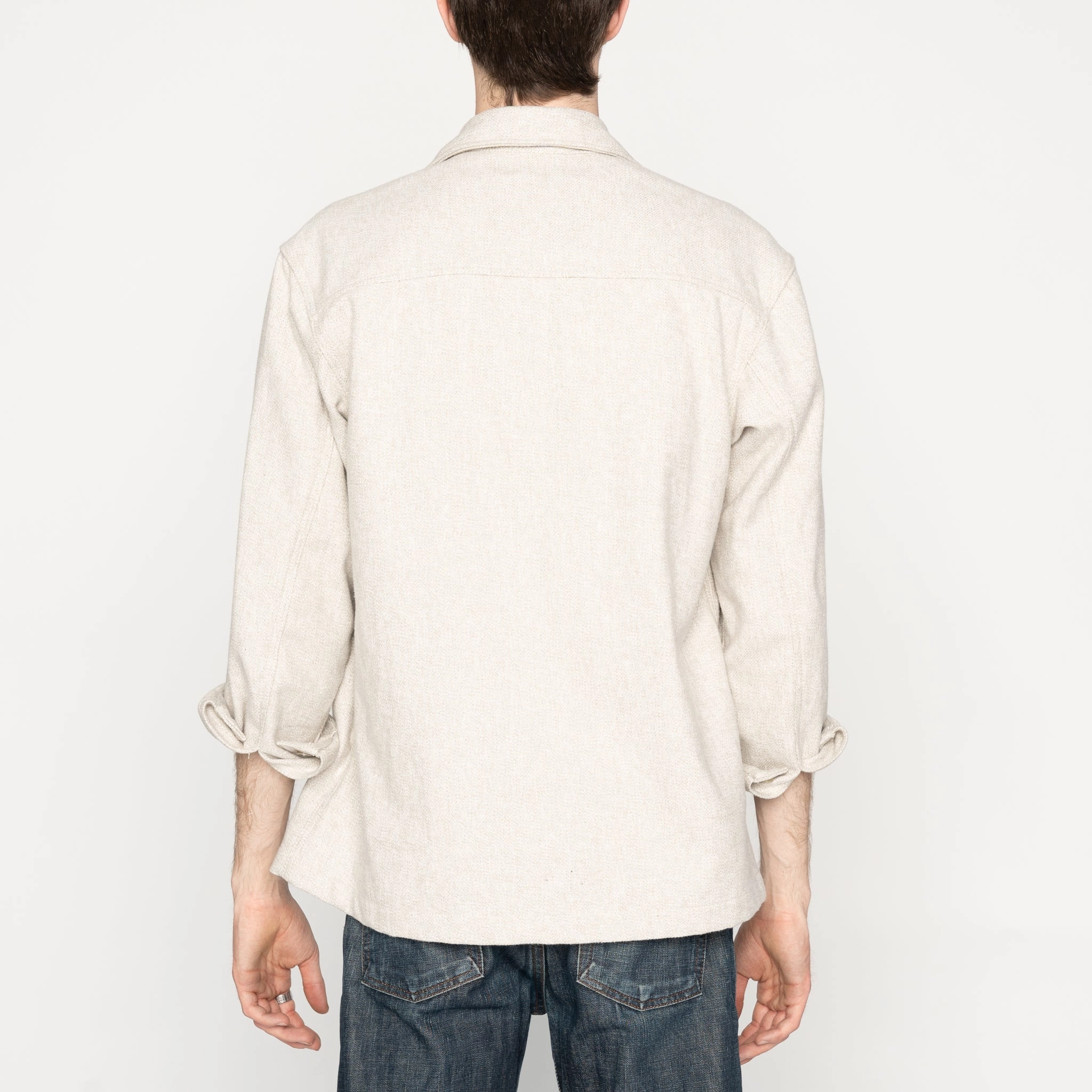 Essential Minimal Home Wear Over Shirt - Triple Yarn Twist Brushed Flannel - Ivory