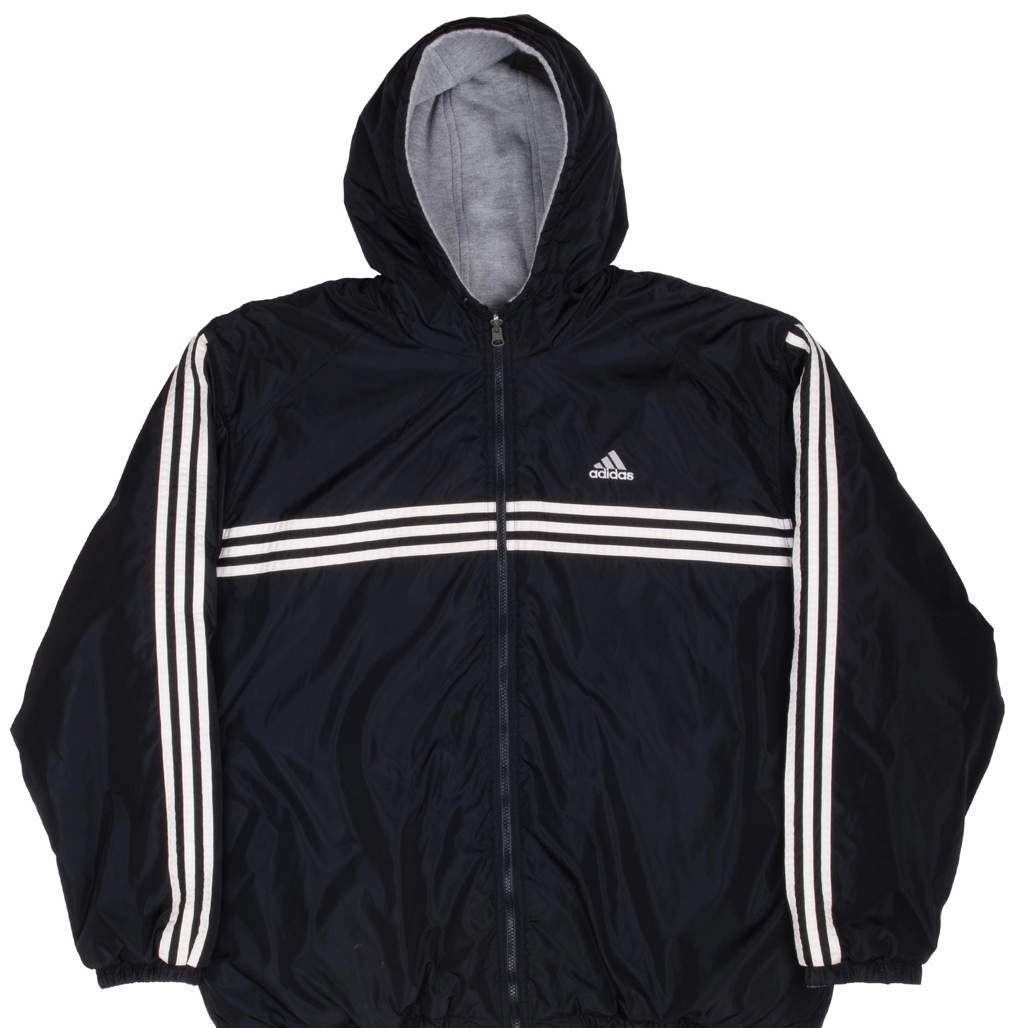 Charity VINTAGE ADIDAS BLACK REVERSIBLE NYLON WINDBREAKER HOODED JACKET 1990S LARGE