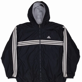 Charity VINTAGE ADIDAS BLACK REVERSIBLE NYLON WINDBREAKER HOODED JACKET 1990S LARGE