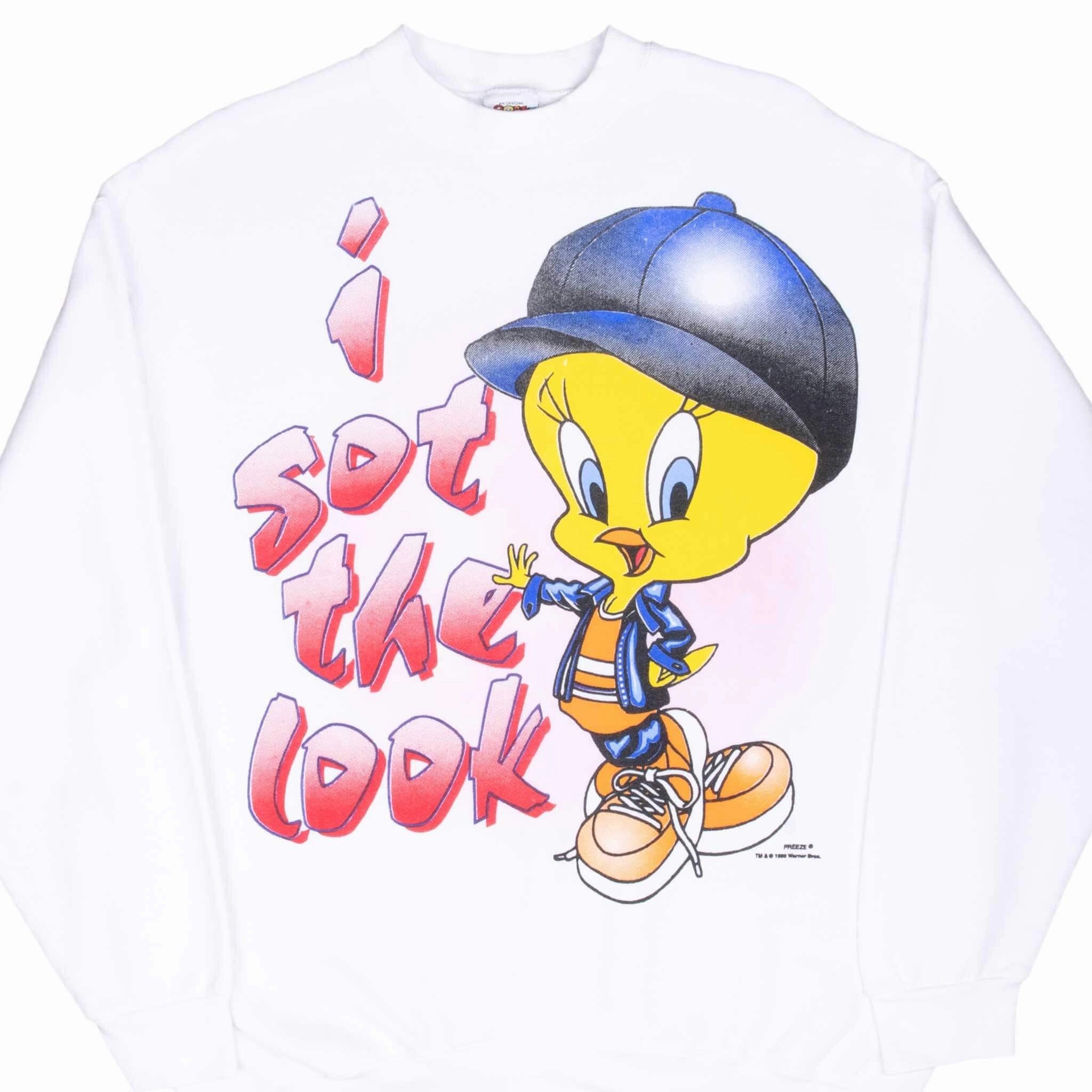 product comparison VINTAGE LOONEY TUNES TWEETY I GOT THE LOOK 1996 SWEATSHIRT XL MADE IN USA