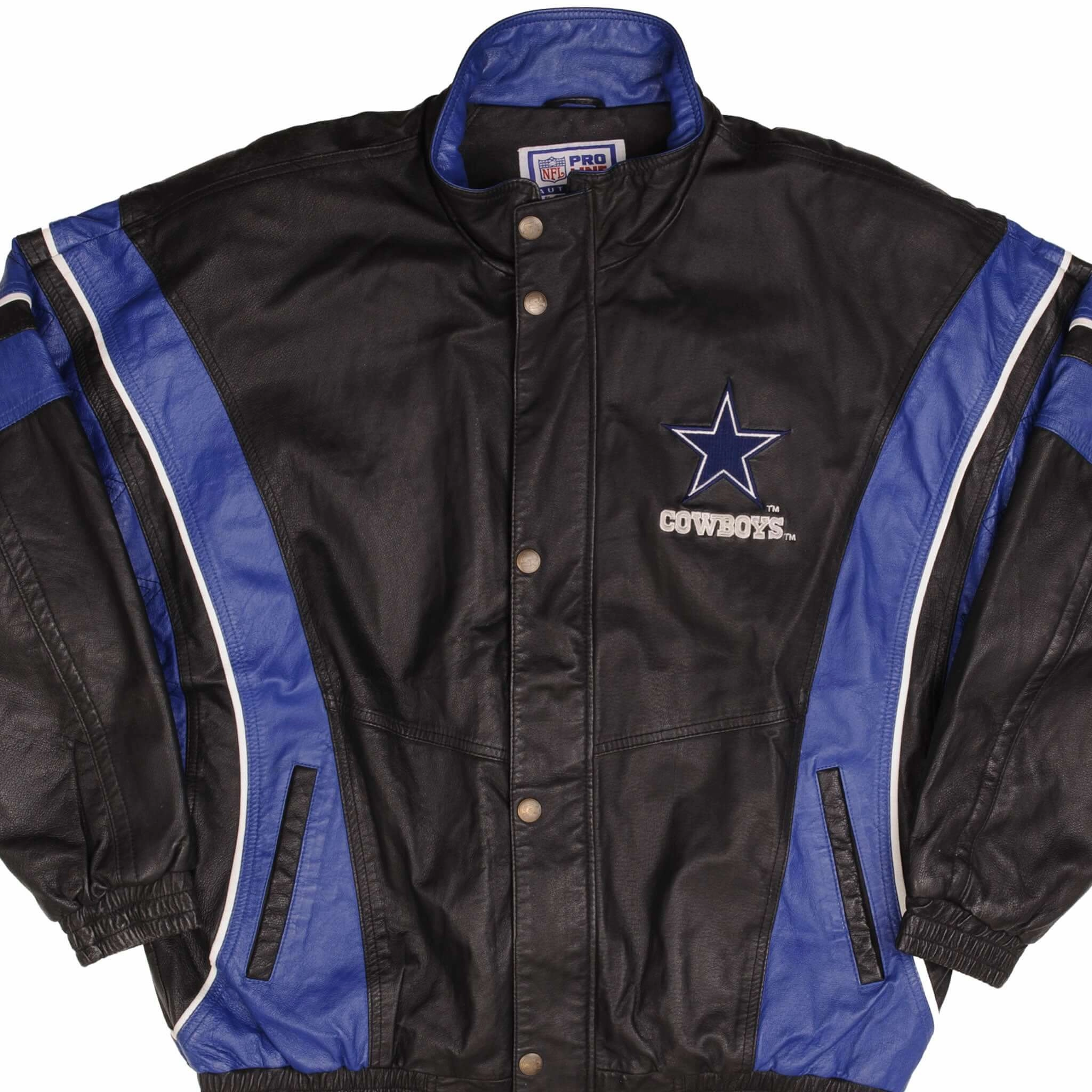 VINTAGE NFL DALLAS COWBOYS STARTER LEATHER JACKET 1990S SIZE XL Multi Pocket Style Non Restrictive Fit