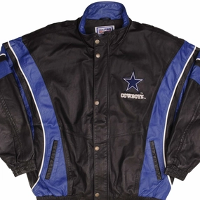 VINTAGE NFL DALLAS COWBOYS STARTER LEATHER JACKET 1990S SIZE XL Multi Pocket Style Non Restrictive Fit