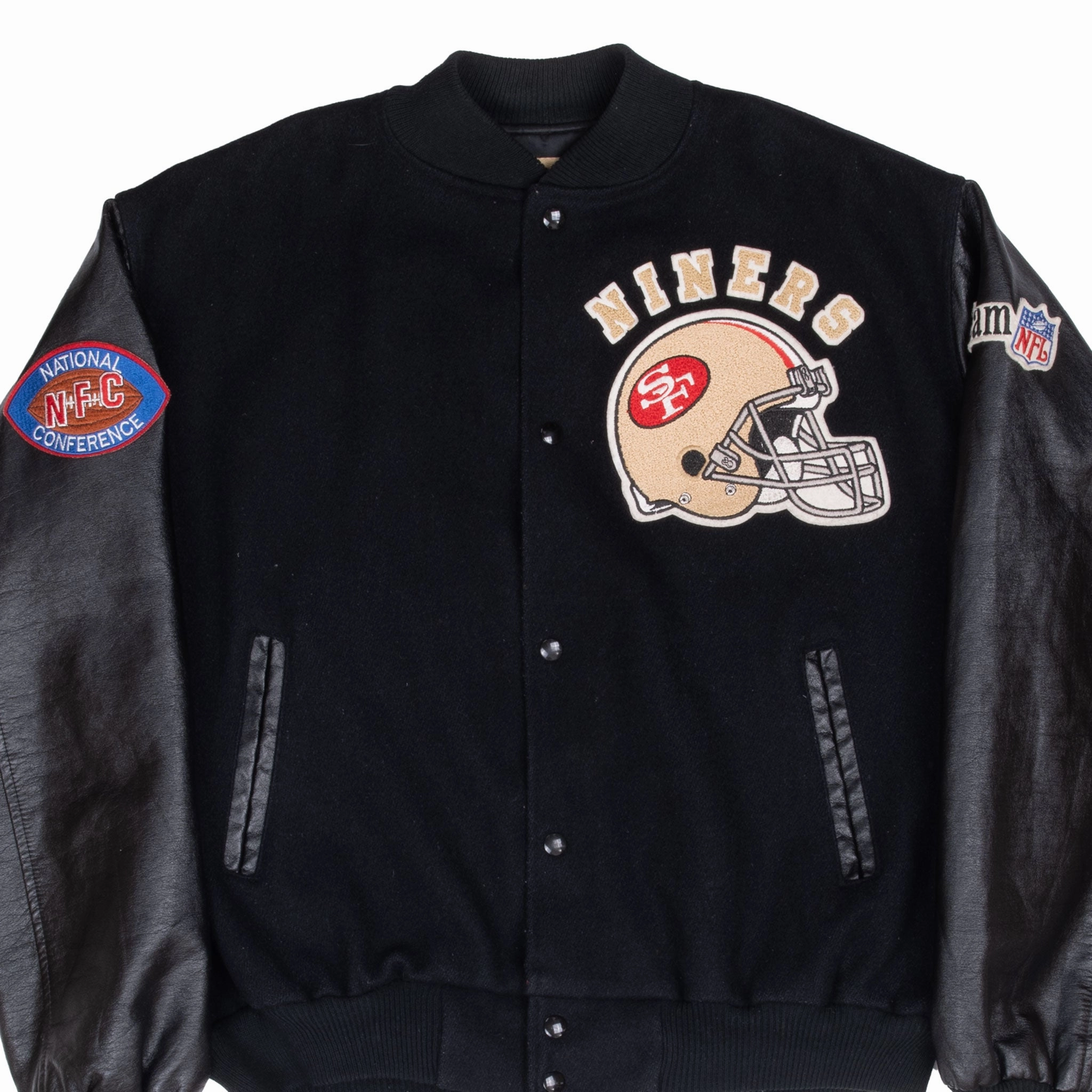 Outdoor Apparel Circumstance VINTAGE NFL SAN FRANCISCO 49ERS CHALK LINE WOOL LEATHER BOMBER JACKET 2XL 1980S