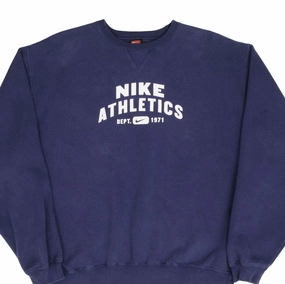 Cool Essentials Weekend Chic VINTAGE NIKE ATHLETICS SPELLOUT BLUE SWEATSHIRT 1990S SIZE LARGE