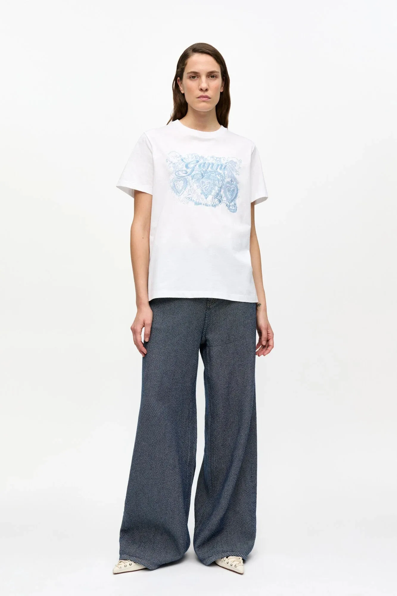 White Jersey Tattoo Lace T-shirt Regular Fit