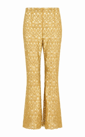 Phoenix Flare Cropped Pant in Gold Silk Macrame Lace Rugged Comfort