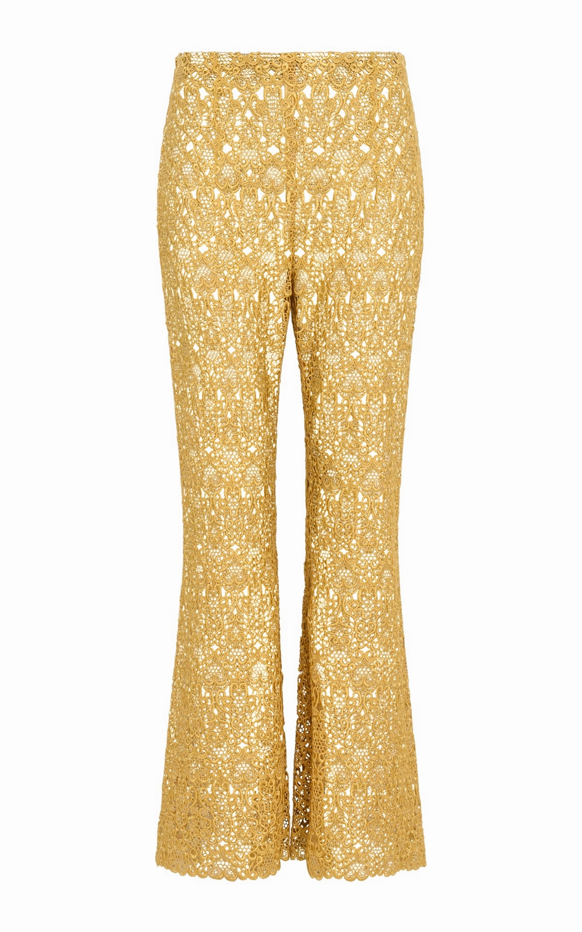 Phoenix Flare Cropped Pant in Gold Silk Macrame Lace Rugged Comfort