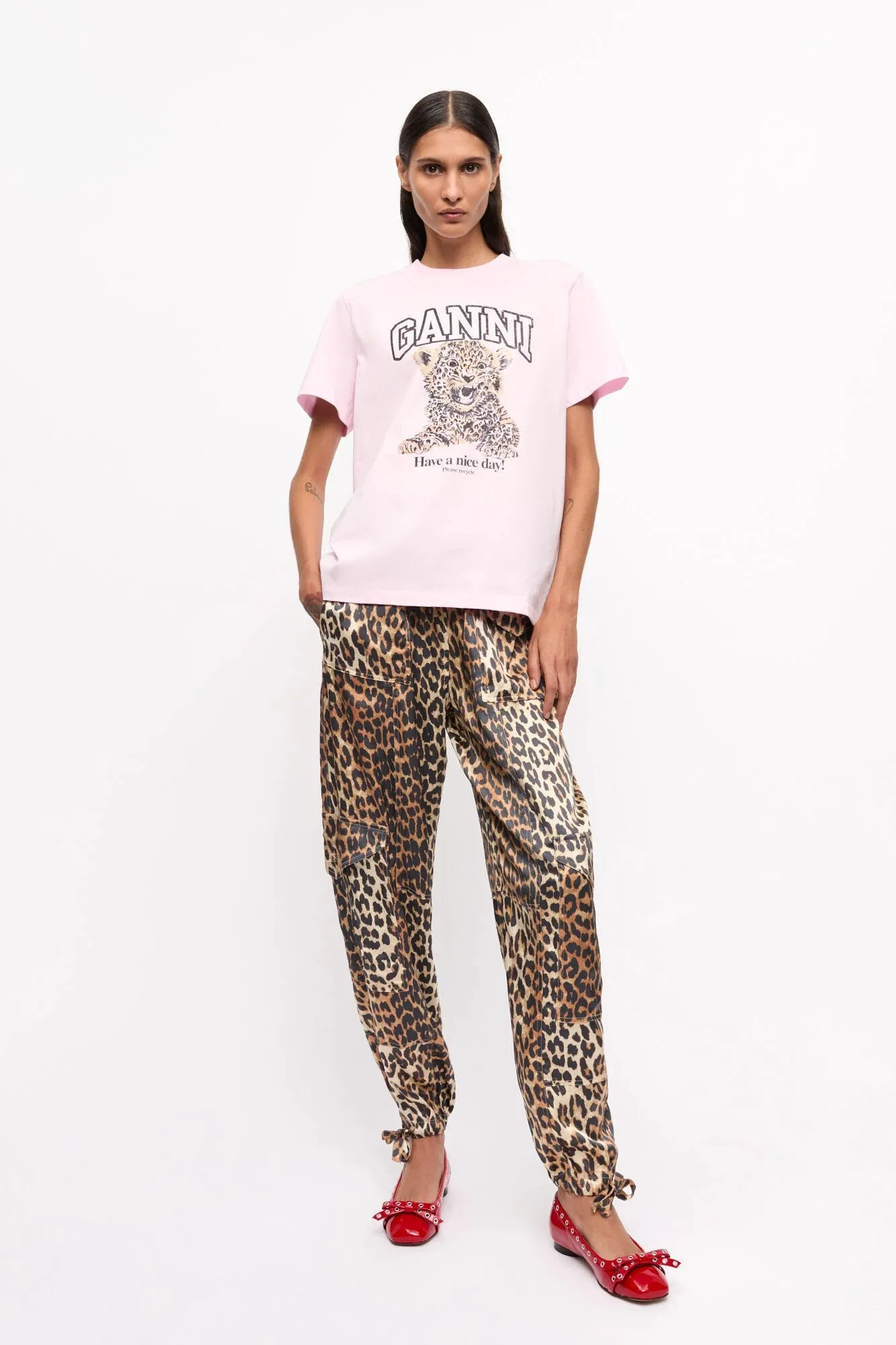 Ultra Soft Finish Pink Basic Jersey Leopard Relaxed T-shirt