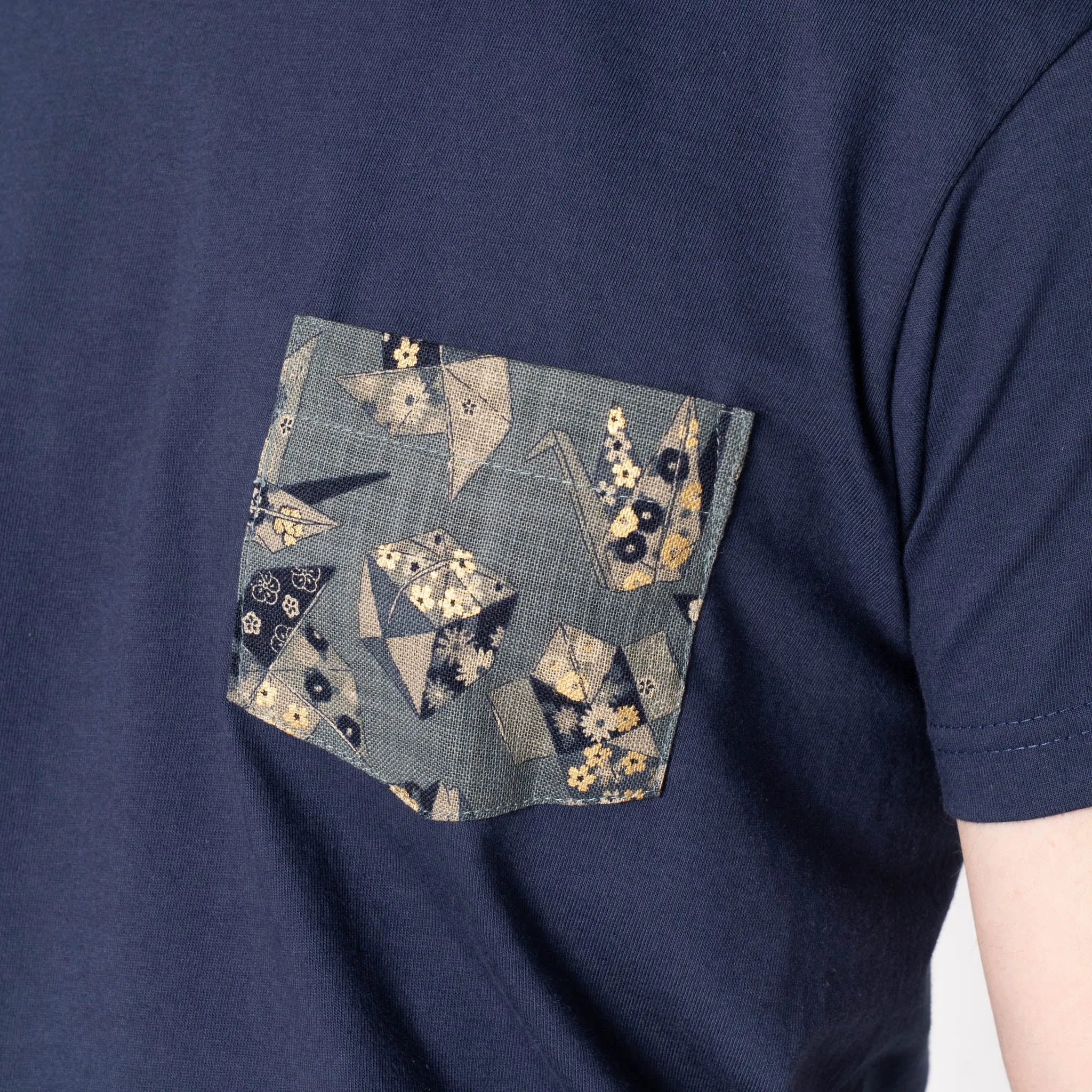 Anti Perspiration Lining Pocket Tee - Navy - Origami Poplin - Blue