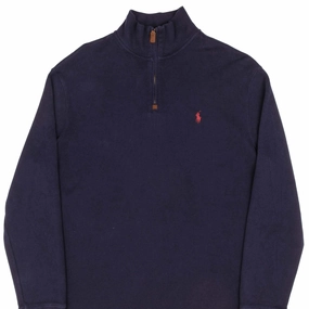 hypoallergenic POLO RALPH LAUREN NAVY BLUE QUARTER 1/4 ZIP SWEATER SIZE LARGE