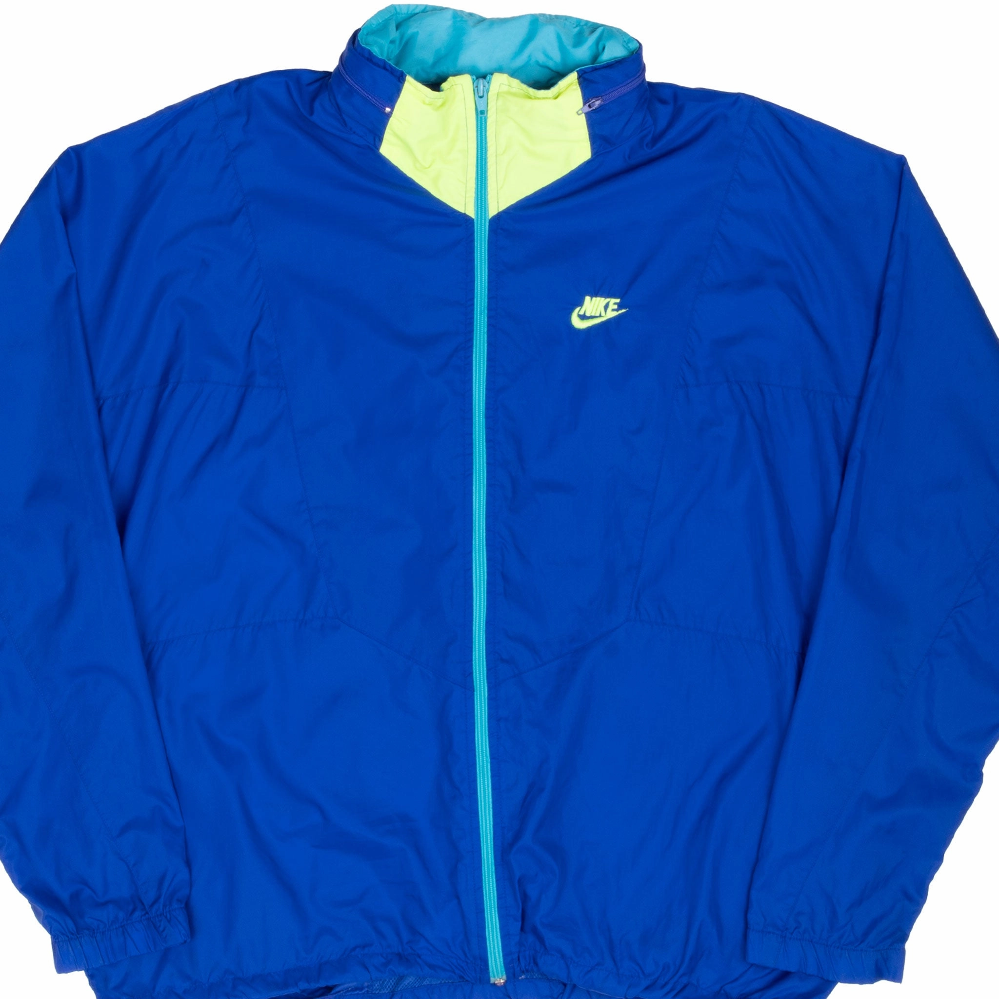 VINTAGE NIKE CLASSIC SWOOSH BLUE WINDBREAKER JACKET LATE 1980S XL bar Breathable mesh lining