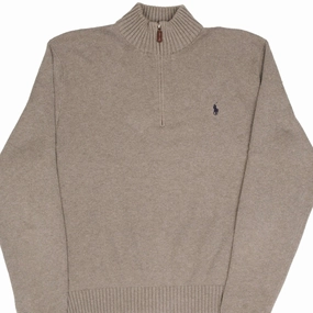 VINTAGE POLO RALPH LAUREN GREY KNIT QUARTER 1/4 ZIP SWEATER 1990S SIZE XL Backpacking Essential teens'