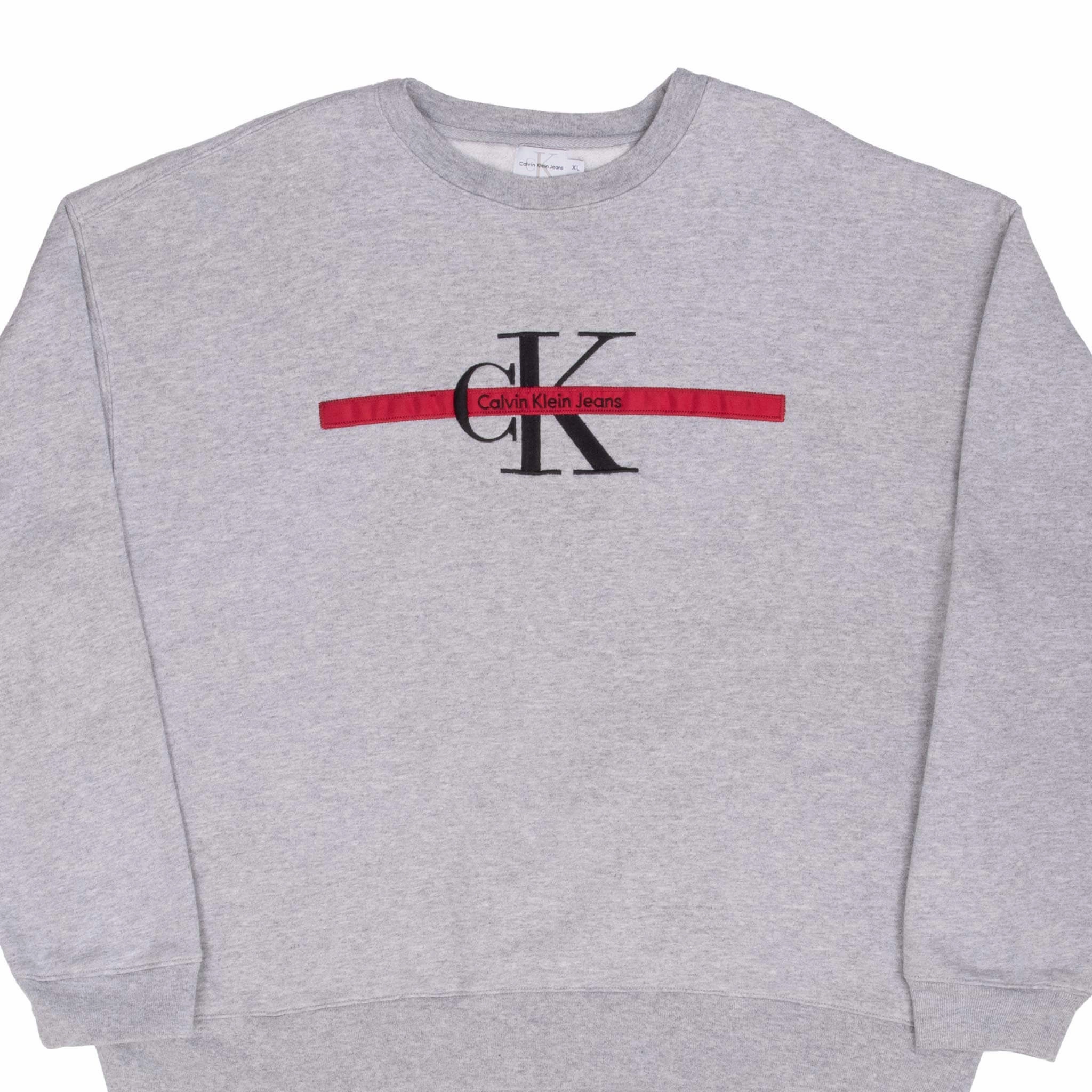 Trendy Outfit VINTAGE CALVIN KLEIN EMBROIDERED GREY SWEATSHIRT 1990S XL MADE IN USA