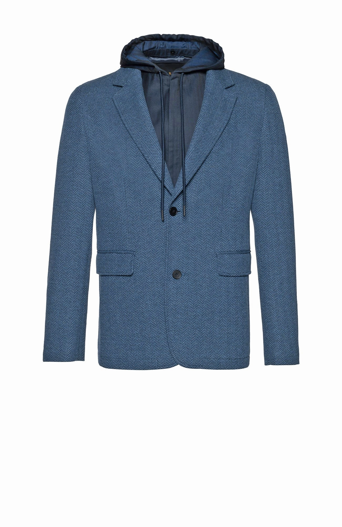Classic Fit BRANDON BLUE HERRINGBONE SPORTS COAT WITH HOOD