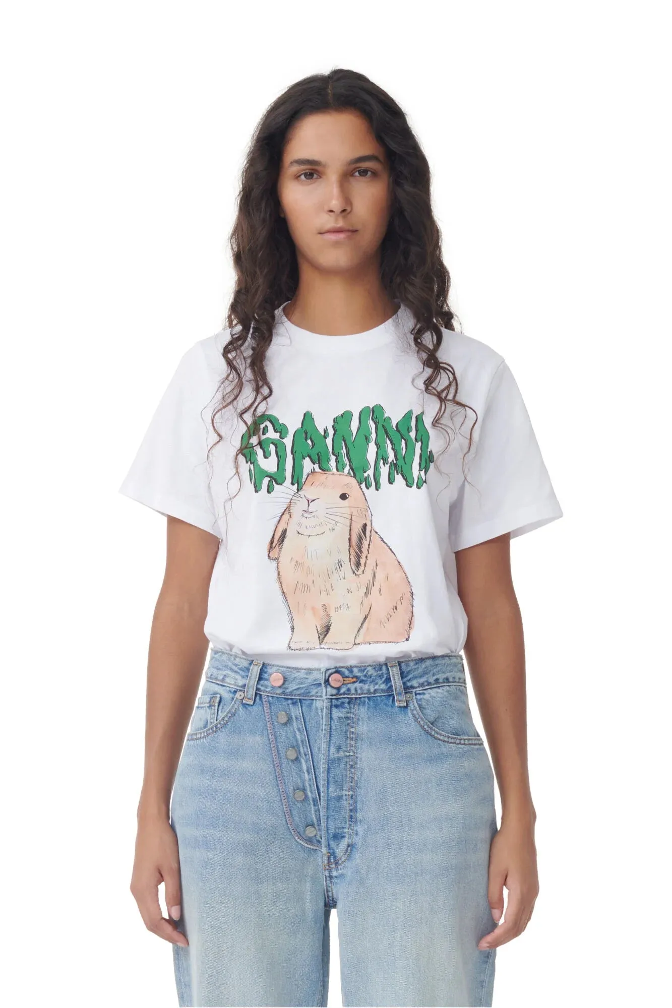 Neutral Color Jersey Graphic Bunny Tee