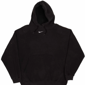 VINTAGE NIKE CENTER SWOOSH BLACK HOODIE 1990S TRAVIS SCOTT SIZE LARGE MADE IN USA Modern Fit Patchwork
