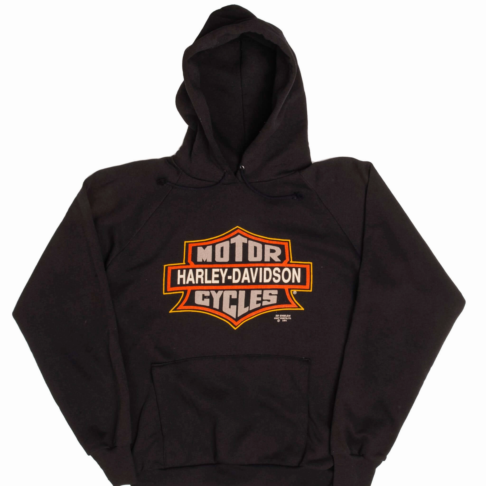 VINTAGE HARLEY DAVIDSON 3D EMBLEM 1991 HOODIE SWEATSHIRT LARGE MADE USA clip accents
