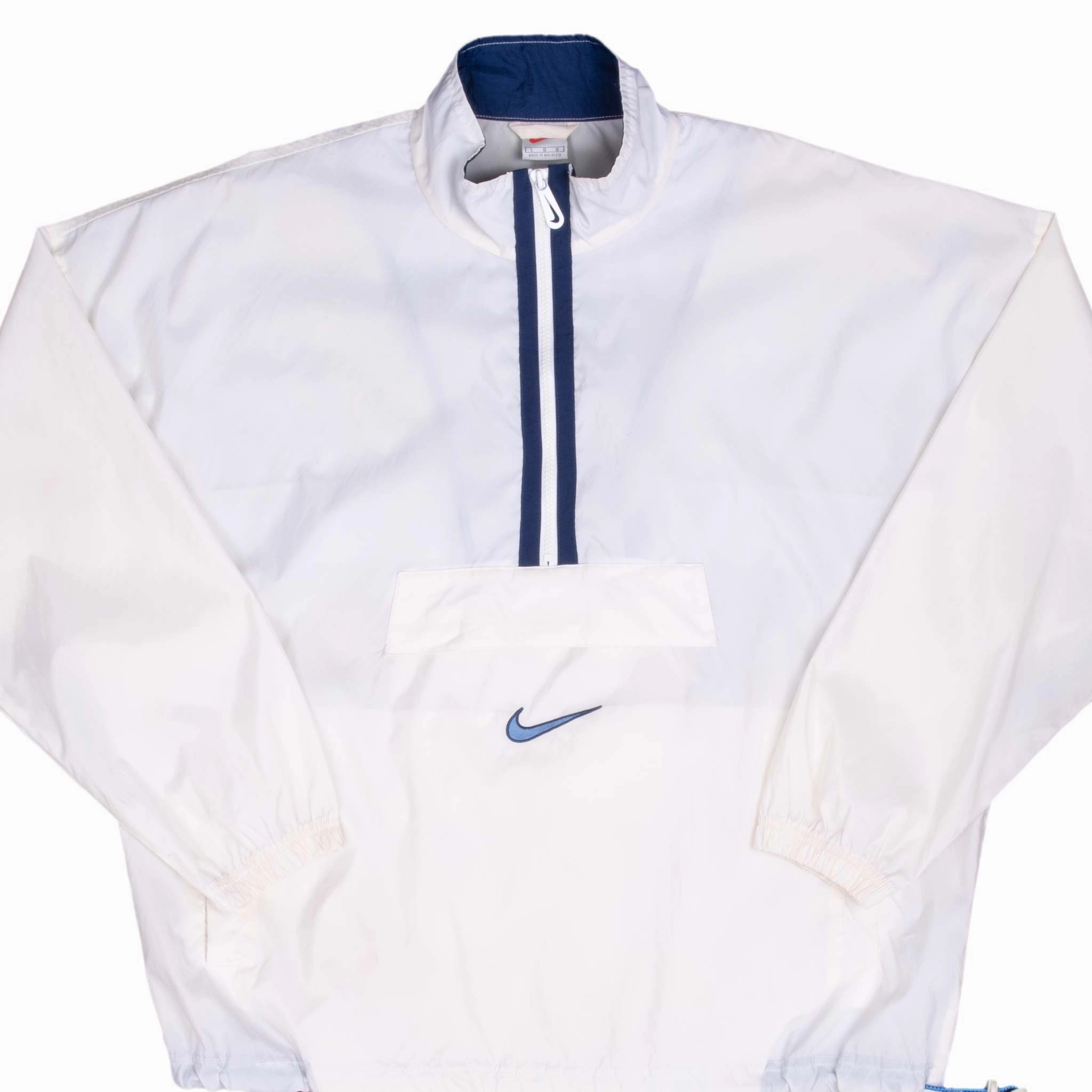 Biker VINTAGE NIKE BIG SWOOSH WHITE PULLOVER WINDBREAKER JACKET 1990S LARGE