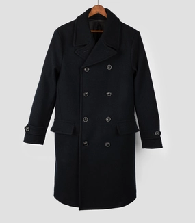 Somerset Double Breasted Officer's Greatcoat in Fox Bros Wool Weatherproof Shell Water Resistant