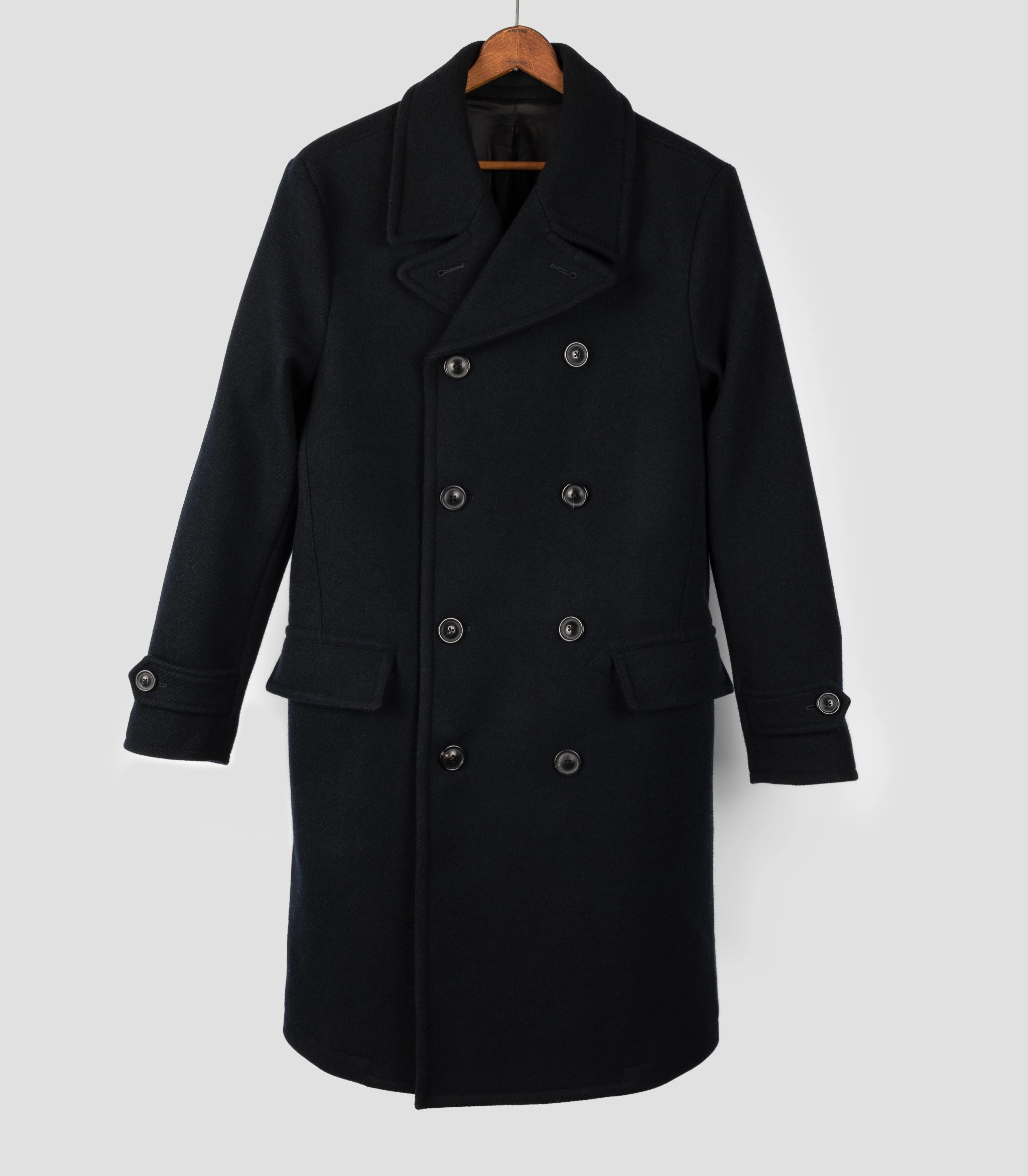 Slim Tailored Rugged Daily Style Somerset Double Breasted Officer's Greatcoat in Fox Bros Wool