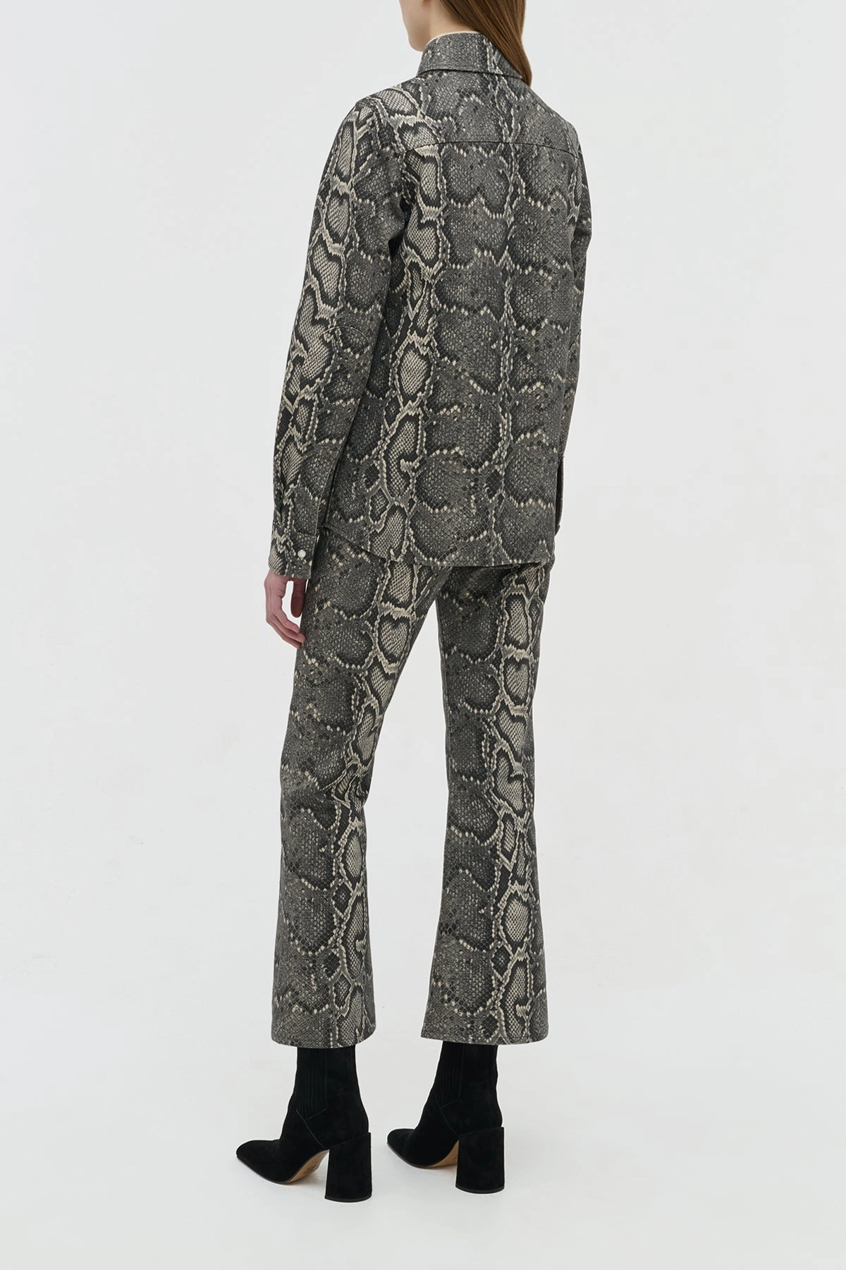 Ezra Bootcut Cropped Jean in Greyscale Recycled Printed Cotton Denim Seamless Wear Comfy Active