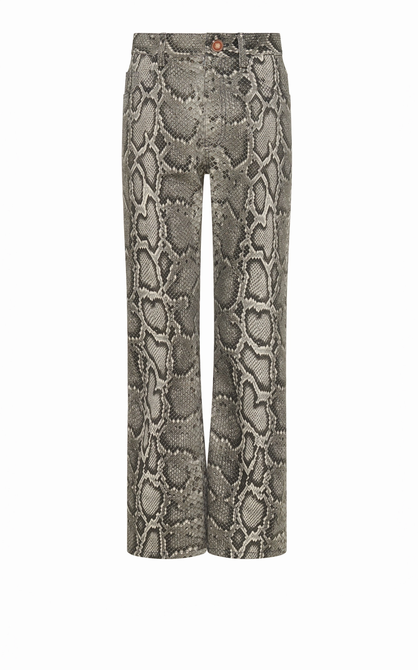 Ezra Bootcut Cropped Jean in Greyscale Recycled Printed Cotton Denim Gusseted Crotch Sporty Chic