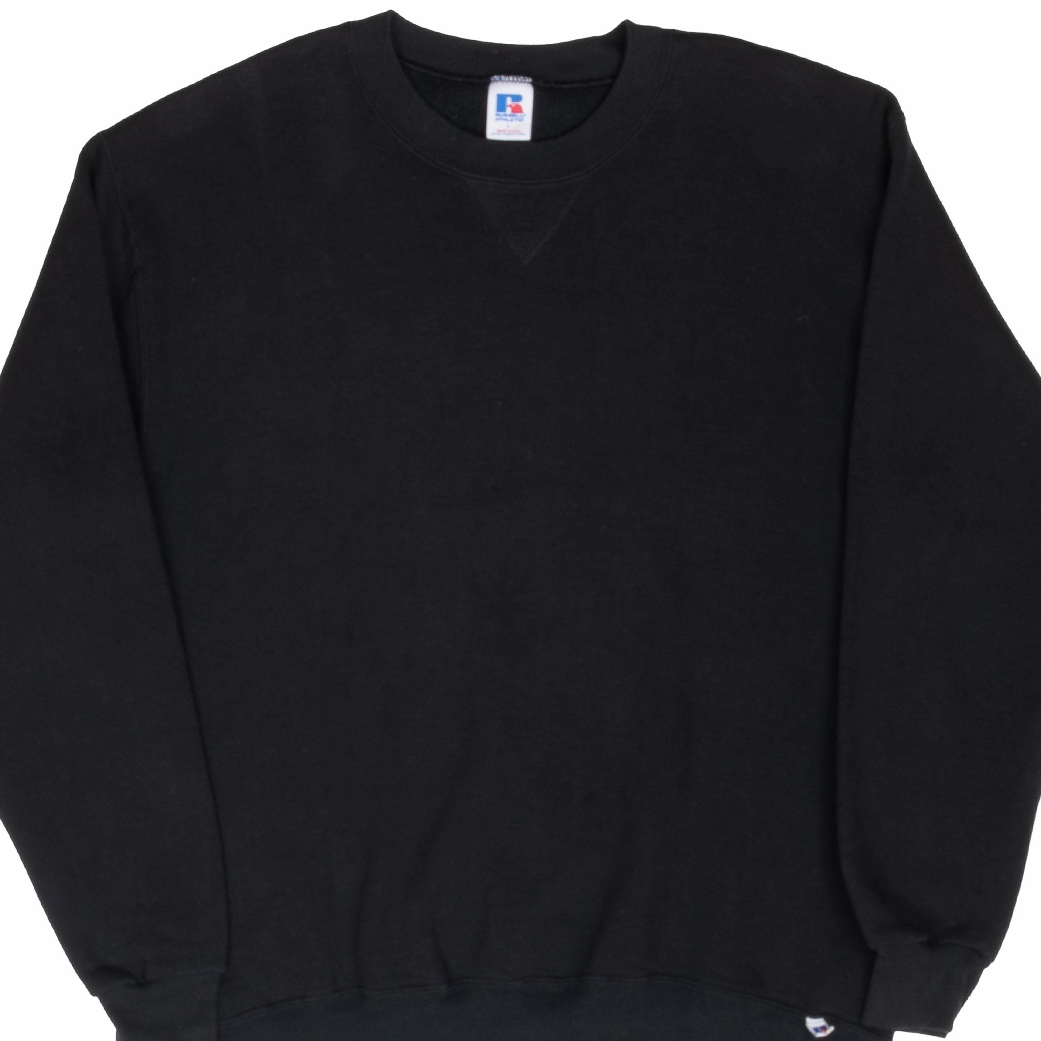 VINTAGE RUSSELL ATHLETIC BLACK BLANK SWEATSHIRT 1990S LARGE MADE IN USA Wrinkle-Resistant