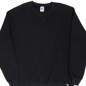 VINTAGE RUSSELL ATHLETIC BLACK BLANK SWEATSHIRT 1990S LARGE MADE IN USA Wrinkle-Resistant