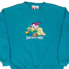 VINTAGE DISNEY DOPEY DWARF MINING COMPANY EMBROIDERED SWEATSHIRT 1990S MEDIUM Brand Reputation sock accents