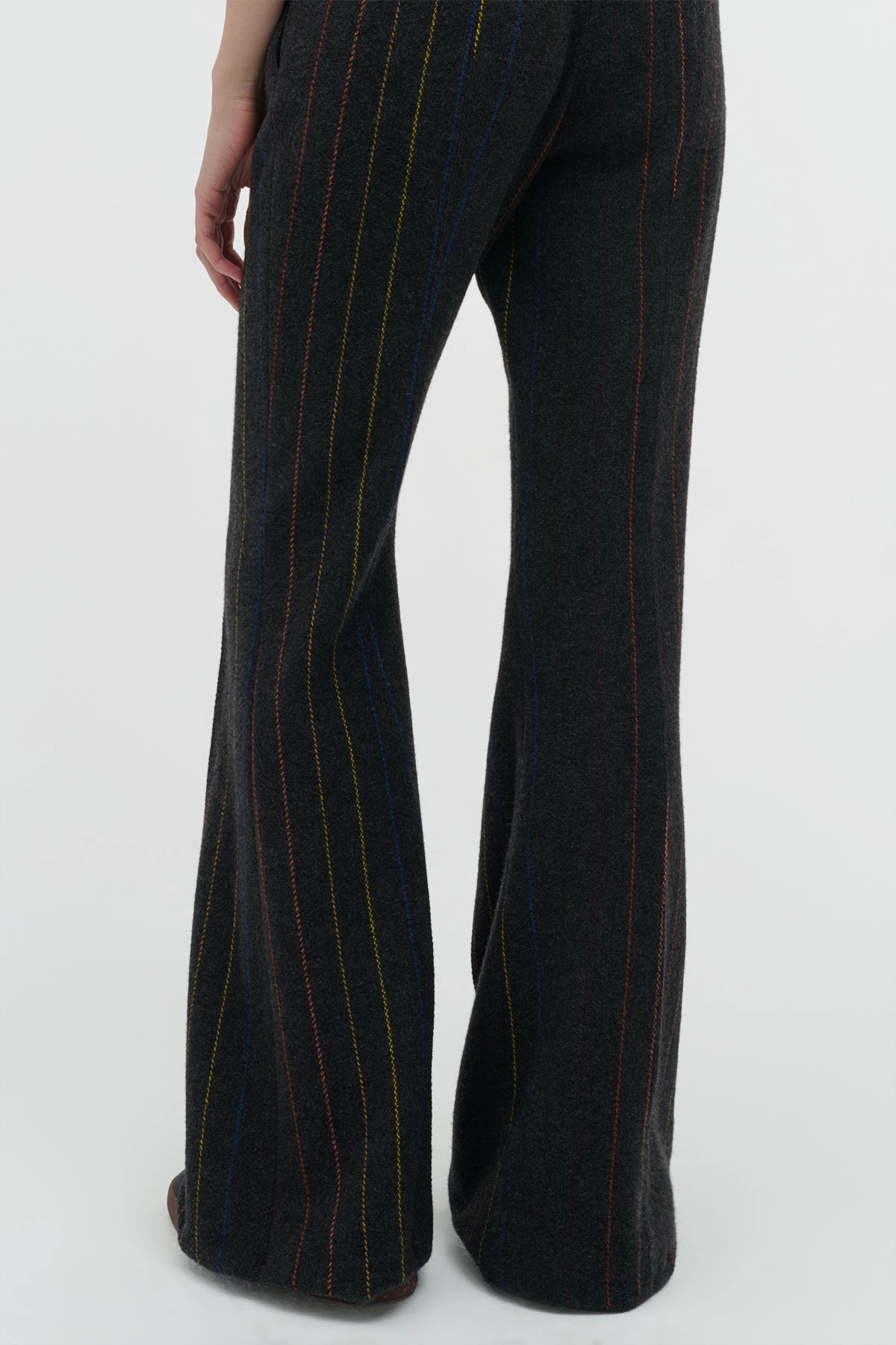 Wrinkle Free Fabric Rhein Flare Pant in Charcoal Multi Pinstripe Wool Cashmere